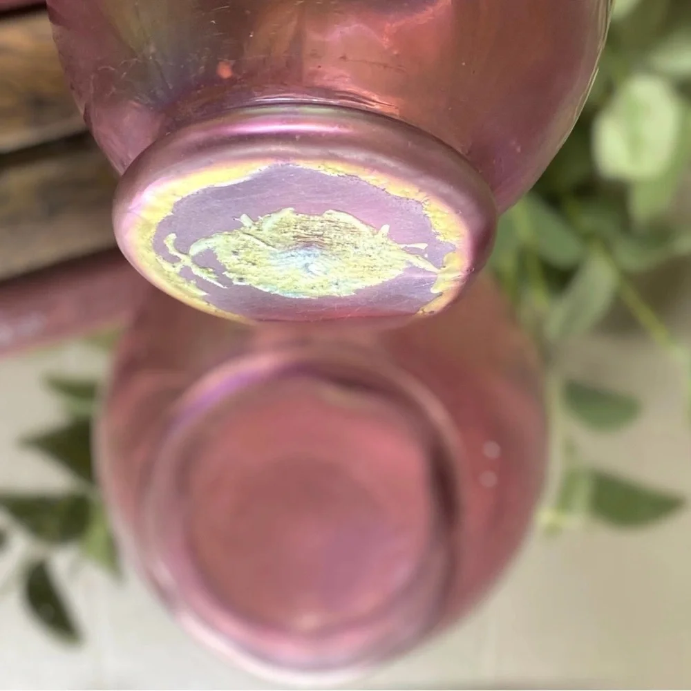 Vintage Loetz Kralik Bohemian Red Iridescent Art Glass Vase Round Square Top - Picture 4 of 7